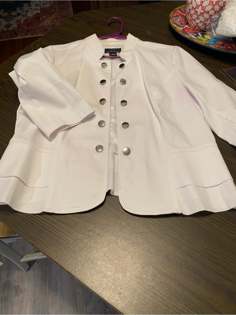 Petite Open-Front Pale Pink Military-Button Jacket